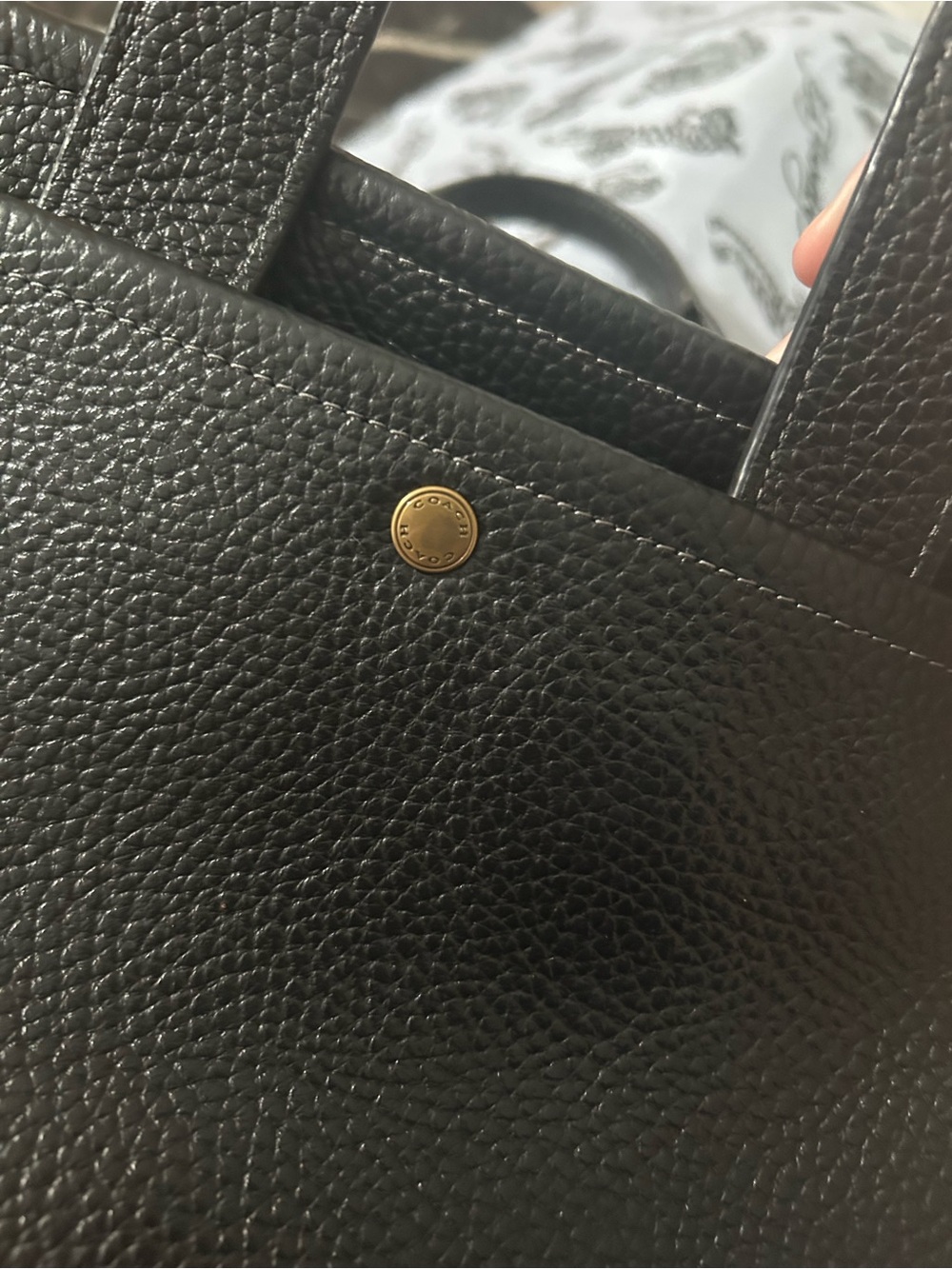 Coach Black Pebbled Leather Tote with Gold Stud